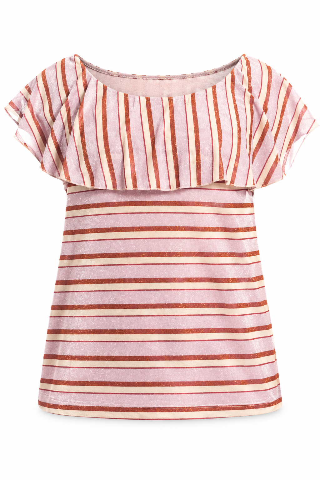 TOP SCOLLATO STAMPA RIGHE IN LUREX - ROSA
